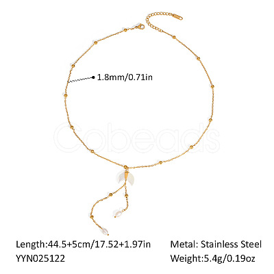 Nutural White Shell Moon Pendant 304 Stainless Steel Chain Necklaces with Natural Freshwater Pearl Tassel GK3371-1