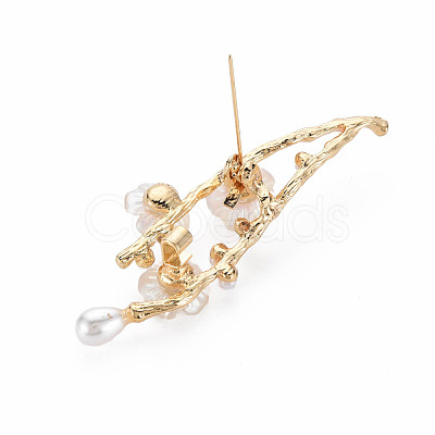 Plum Blossom with Branch Resin Brooch with Imitation Pearl JEWB-N007-023LG-FF-1