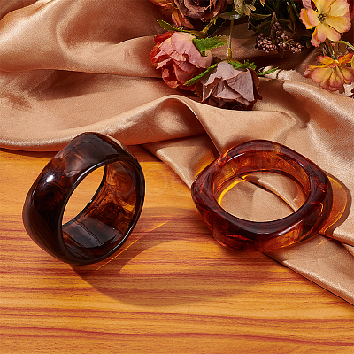 2Pcs 2 Colors Acrylic Bangles for Women BJEW-UN0001-76-1