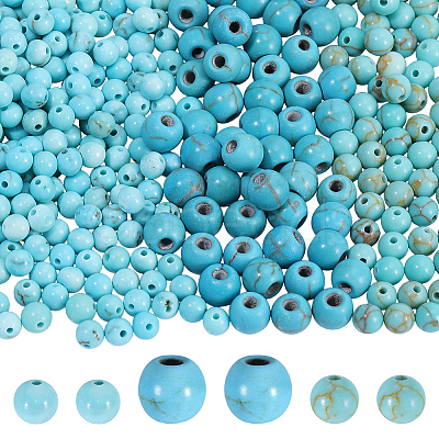 337Pcs 3 Sizes Dyed Synthetic Turquoise Beads TURQ-PH0001-23-1
