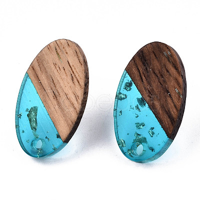 Transparent Resin & Walnut Wood Stud Earring Findings MAK-N032-005A-F01-1