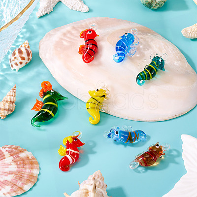 8Pcs 8 Styles Handmade Lampwork Pendants LAMP-TA0001-98-1