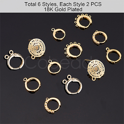 12Pcs 2 Style Brass Huggie Hoop Earring with 2Pcs Ring Stud Earring Findings KK-PH0002-84-1