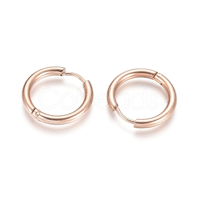 Ion Plating(IP) 304 Stainless Steel Huggie Hoop Earrings EJEW-F111B-19mm-RG-1