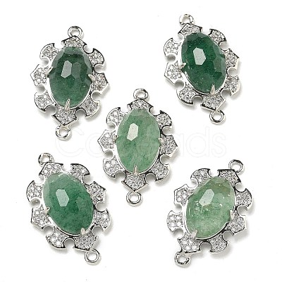 Natural Green Strawberry Quartz Faceted Oval Connector Charms G-G181-06P-02-1