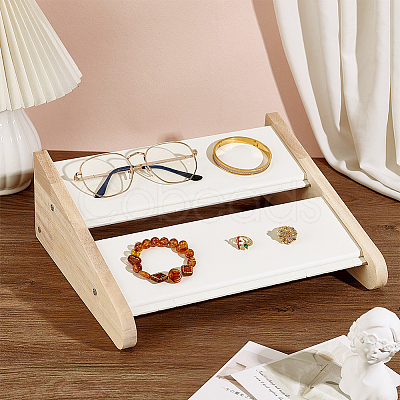 2-Layer Bamboo Slant Back Necklace Organizer Display Stands NDIS-WH0010-31-1