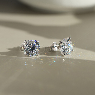 925 Sterling Silver Micro Pave Clear Cubic Zirconia Stud Earrings EJEW-G443-05P-1