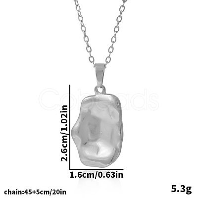 304 Stainless Steel Textured Rectangle Pendant Necklaces for Women VF3320-1-1