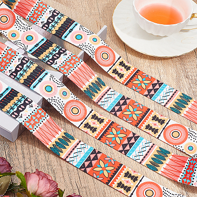 Boho Ethnic Pattern Polyester Webbing Ribbon OCOR-WH0120-61B-1