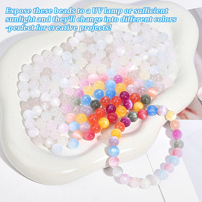 112Pcs 7 Colors Transparent Resin UV Reactive Beads RESI-PA0001-40B-1
