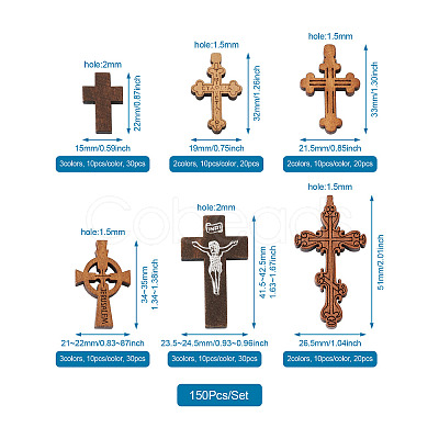 150Pcs 15 Style Wood Pendants WOOD-FW0001-04-1