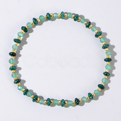 Beach Vacation Style Natuarl Green Aventurine & African Turquoise(Jasper) Beaded Stretch Bracelet Women RO9590-8-1