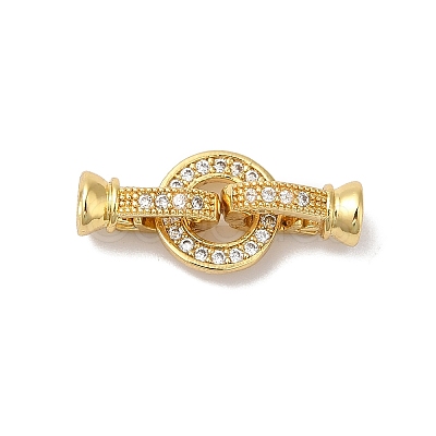 Rack Plating Brass Micro Pave Clear Cubic Zirconia Fold Over Clasps KK-A222-04C-G-1