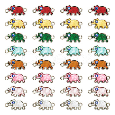 48Pcs 8 Colors Alloy Enamel Elephant Connector Charms ENAM-TA0001-80P-1