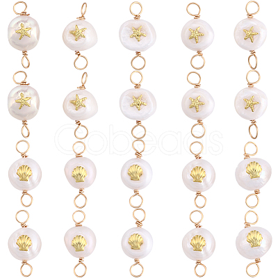 20pcs 2 styles Grade AA Natural Cultured Freshwater Pearl Connector Charms with Golden Tone Sea Animal Alloy Slices PALLOY-BBC0001-02-1