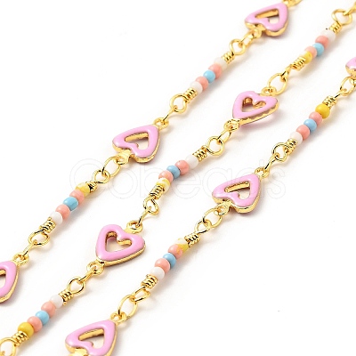 Brass Enamel Heart Link Chains CHC-C003-04G-1
