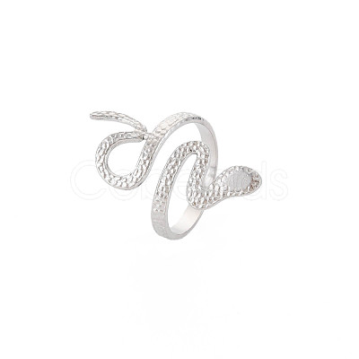 Non-Tarnish 304 Stainless Steel Snake Wide Open Cuff Ring for Women RJEW-S405-160P-1
