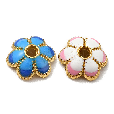6-Petal Alloy Enamel Bead Caps FIND-G029-04G-1