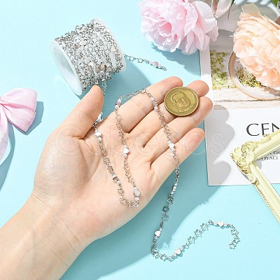 2.5M Brass Imitation Pearl Heart Link Chains CH-CJ0001-08-1