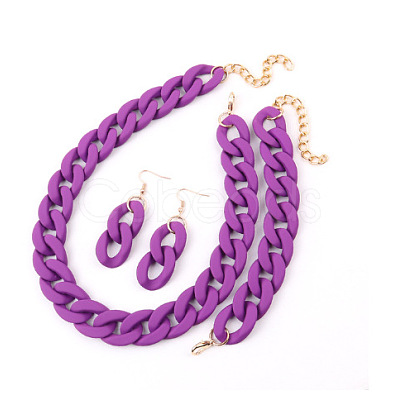 Acrylic Curb Chain Chain Necklaces & Dangle Earrings & Bracelets Sets FS-WGA399B-22-1