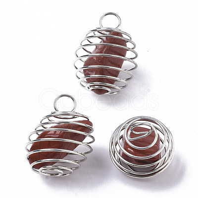 Iron Wrap-around Spiral Bead Cage Pendants IFIN-R239-11P-1