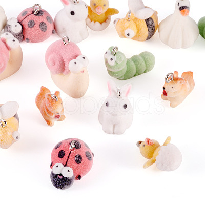 16Pcs 8 Styles Flocking Resin Pendants RESI-TA0004-16-1