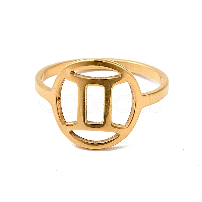 Ion Plating(IP) 201 Stainless Steel Constellations Gemini Finger Ring for Women RJEW-G266-06G-1