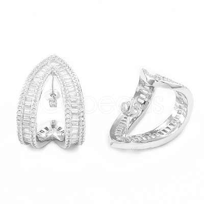 Clear Cubic Zirconia Triangle Stud Earrings EJEW-L231-74P-1