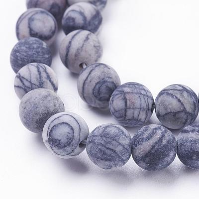 Natural Black Silk Stone/Netstone Beads Strands G-F520-57-8mm-1