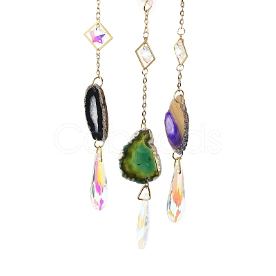 Gemstone Chips Beaded Moon Hanging Sun Catchers HJEW-M004-03-1