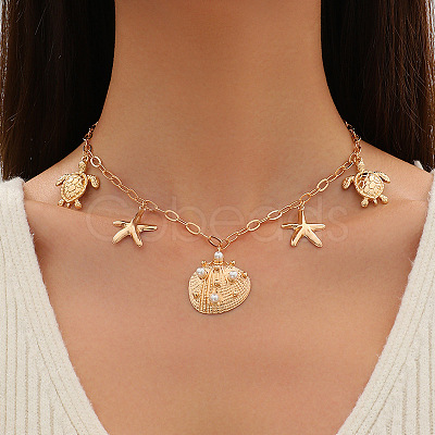 Ocean Alloy & Plastic Pearl Pendant Bib Necklaces for Women FS-WGB71D7-02-1
