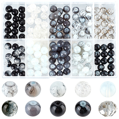 200Pcs 10 Styles Mixed Styles Glass Round Bead Strands DGLA-SC0001-02-1