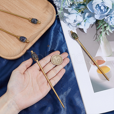 4Pcs 4 Styles Natural Sodalite & Natural Dragon Blood Jasper & Natural Indian Agate & Natural Larvikite & Brass Hair Sticks OHAR-ME00004-1