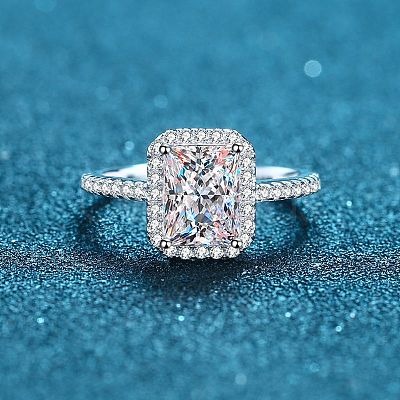 Rhodium Plated 925 Sterling Silver Micro Pave 8.2x4.9mm Moissanite Finger Rings for Women WG8E258-69-1