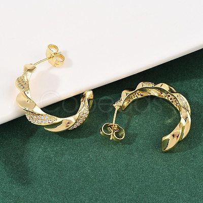 Brass Micro Pave Clear Cubic Zirconia Twist Stud Earrings EJEW-L275-16G-01-1