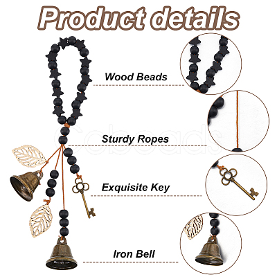 3Pcs Wood Beads Pendant Decoration HJEW-OC00042-1