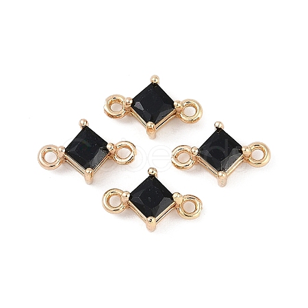 Brass Pave Glass Rhombus Links Connector Charms GLAA-Q088-001H-1