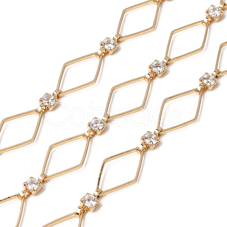 Handmade Brass Pave Clear Cubic Zirconia Rhombus Link Chains CHC-G027-01G-1