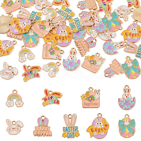 36Pcs 9 Styles Easter Alloy Enamel Pendants ENAM-TA0003-91-1