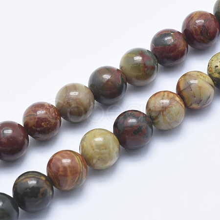 Natural Polychrome Jasper/Picasso Stone/Picasso Jasper Beads Strands G-E444-43-8mm-1