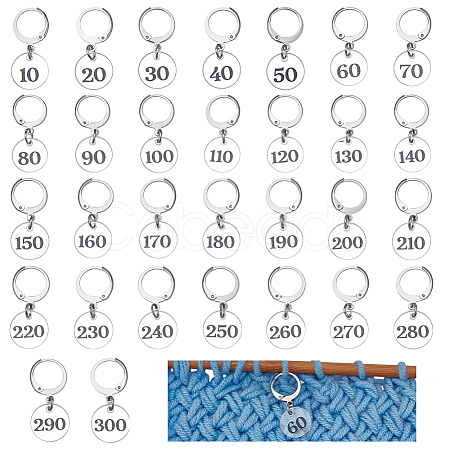 30Pcs Transparent Acrylic Flat Round with Number Pendant Locking Stitch Markers HJEW-BC00089-1