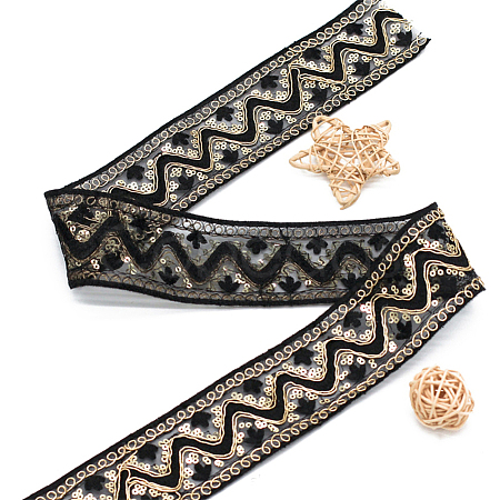 10 Yards Polyester Embroidery Lace Ribbon with Paillette PW-WG94215-02-1