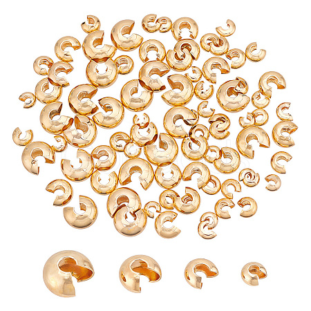 HOBBIESAY 80Pcs 4 Style Brass Crimp Beads Covers KK-HY0002-94G-1