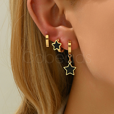 3 Pairs 201 Stainless Steel Acrylic Hoop Earrings for Women BM5587-1