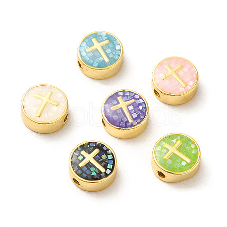 Rack Plating Brass Enamel Beads ENAM-D044-04G-1