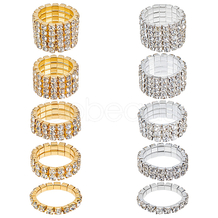 10Pcs 10 Styles Iron & Rhinestone Finger Rings for Women RJEW-UN0003-08-1