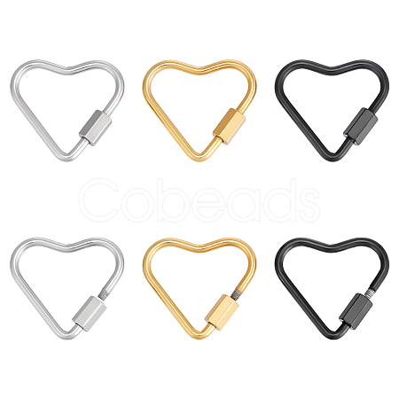 6Pcs 3 Colors 304 Stainless Steel Screw Carabiner Lock Charms STAS-UN0064-05-1