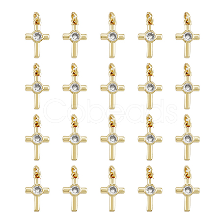 20Pcs Brass Micro Pave Cubic Zirconia Tiny Cross Charms KK-DC0001-85-1