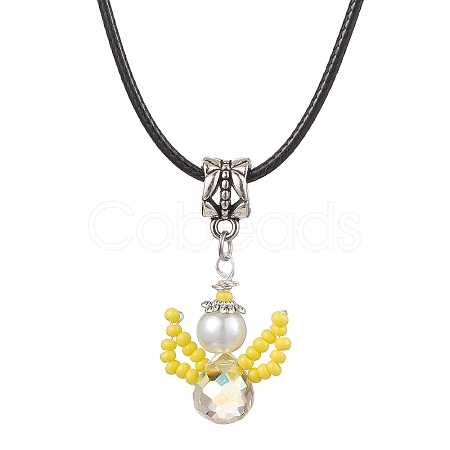 Glass Seed Beads & Glass Pearl Angel Pendant Necklaces NJEW-MZ00056-02-1