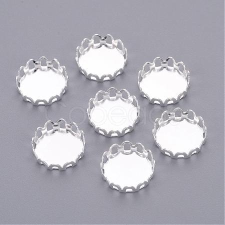 Silver Color Plated Brass Blank Base Flat Round Lace Edge Bezel Cups X-KK-C1764-3-S-1